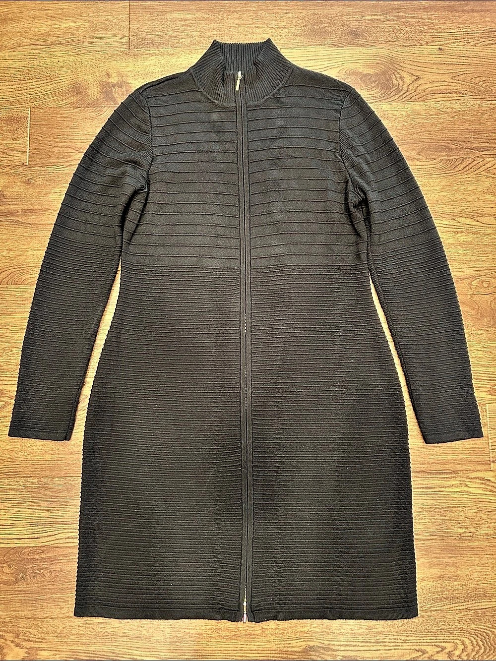 Calvin Klein Full Zip Ribbed Knit Sweater Dress Black Womens Size XL - Picture 2 of 16